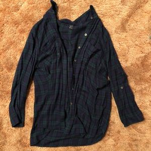 Dark blue and green button up flannel